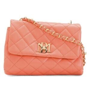 Badgley Mischka Coral Quilted Puffy Pearl Messenger Orange Purse Crossbody Bag